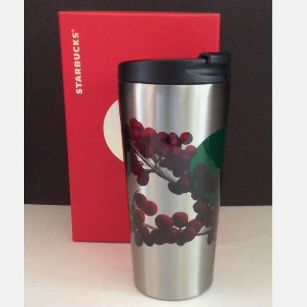 Starbucks Cherries Green Dot Collection Stainless Tumbler 16 oz Coffee Mug ~ NEW